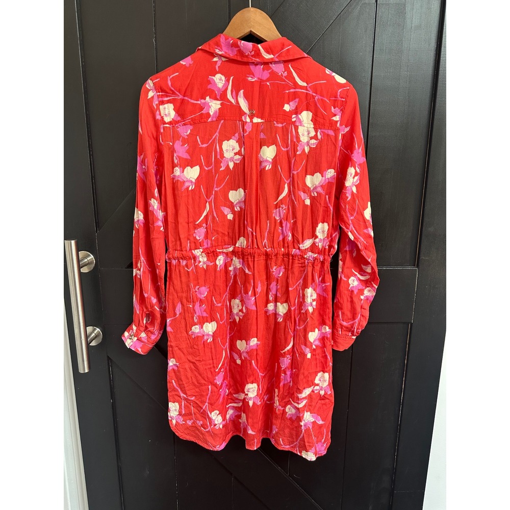 Maaji Floral Button Up Mini Dress Red Pink Size L Cover Up Resort Beach - Picture 3 of 6